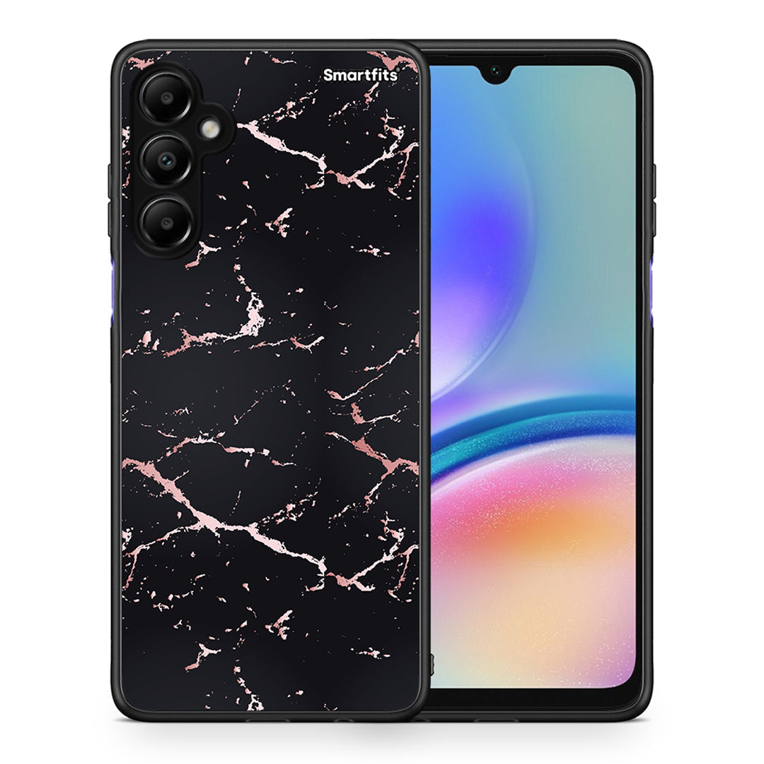 Θήκη Samsung Galaxy A05s Black Rosegold Marble από τη Smartfits με σχέδιο στο πίσω μέρος και μαύρο περίβλημα | Samsung Galaxy A05s Black Rosegold Marble case with colorful back and black bezels