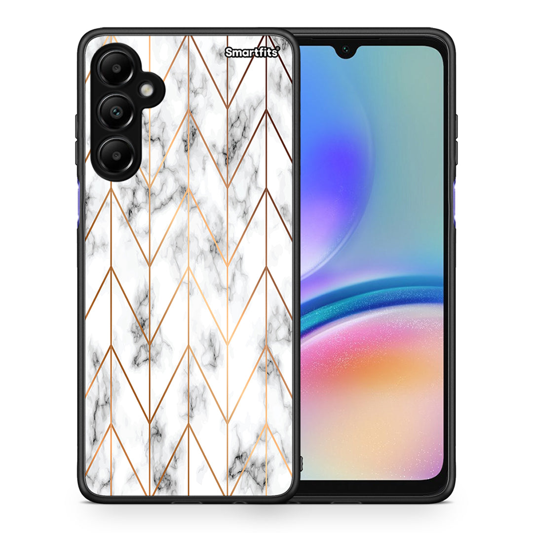 Θήκη Samsung Galaxy A05s Gold Geometric Marble από τη Smartfits με σχέδιο στο πίσω μέρος και μαύρο περίβλημα | Samsung Galaxy A05s Gold Geometric Marble case with colorful back and black bezels