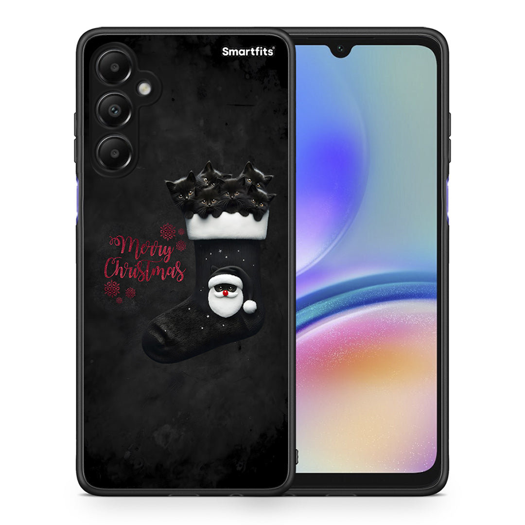 Θήκη Samsung Galaxy A05s Merry Cat Christmas από τη Smartfits με σχέδιο στο πίσω μέρος και μαύρο περίβλημα | Samsung Galaxy A05s Merry Cat Christmas case with colorful back and black bezels