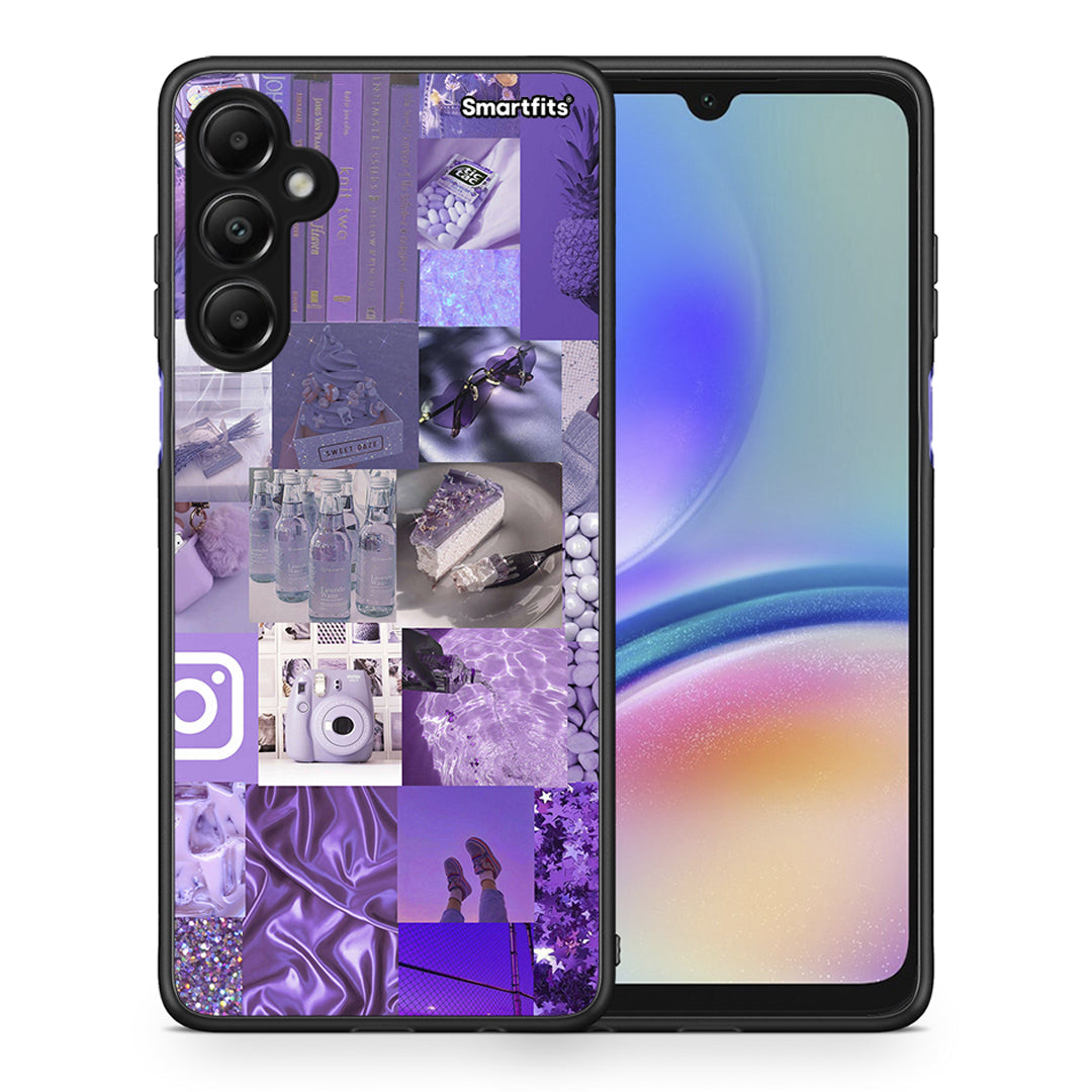 Θήκη Samsung Galaxy A05s Purple Aesthetic Collage από τη Smartfits με σχέδιο στο πίσω μέρος και μαύρο περίβλημα | Samsung Galaxy A05s Purple Aesthetic Collage case with colorful back and black bezels