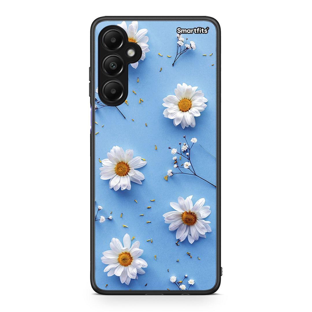 Samsung Galaxy A05s Real Daisies θήκη από τη Smartfits με σχέδιο στο πίσω μέρος και μαύρο περίβλημα | Smartphone case with colorful back and black bezels by Smartfits