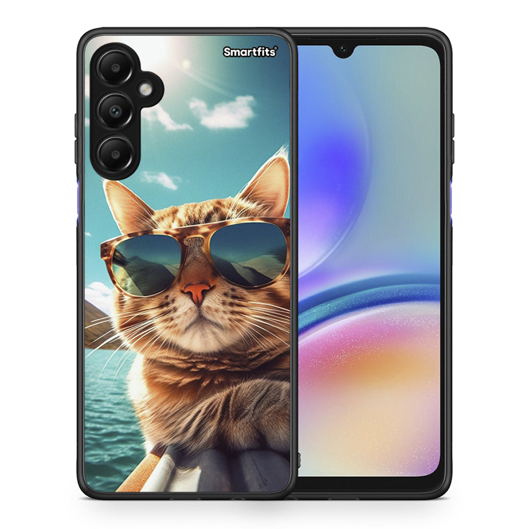 Θήκη Samsung Galaxy A05s Summer Cat από τη Smartfits με σχέδιο στο πίσω μέρος και μαύρο περίβλημα | Samsung Galaxy A05s Summer Cat case with colorful back and black bezels