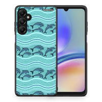 Thumbnail for Θήκη Samsung Galaxy A05s Swimming Dolphins από τη Smartfits με σχέδιο στο πίσω μέρος και μαύρο περίβλημα | Samsung Galaxy A05s Swimming Dolphins case with colorful back and black bezels