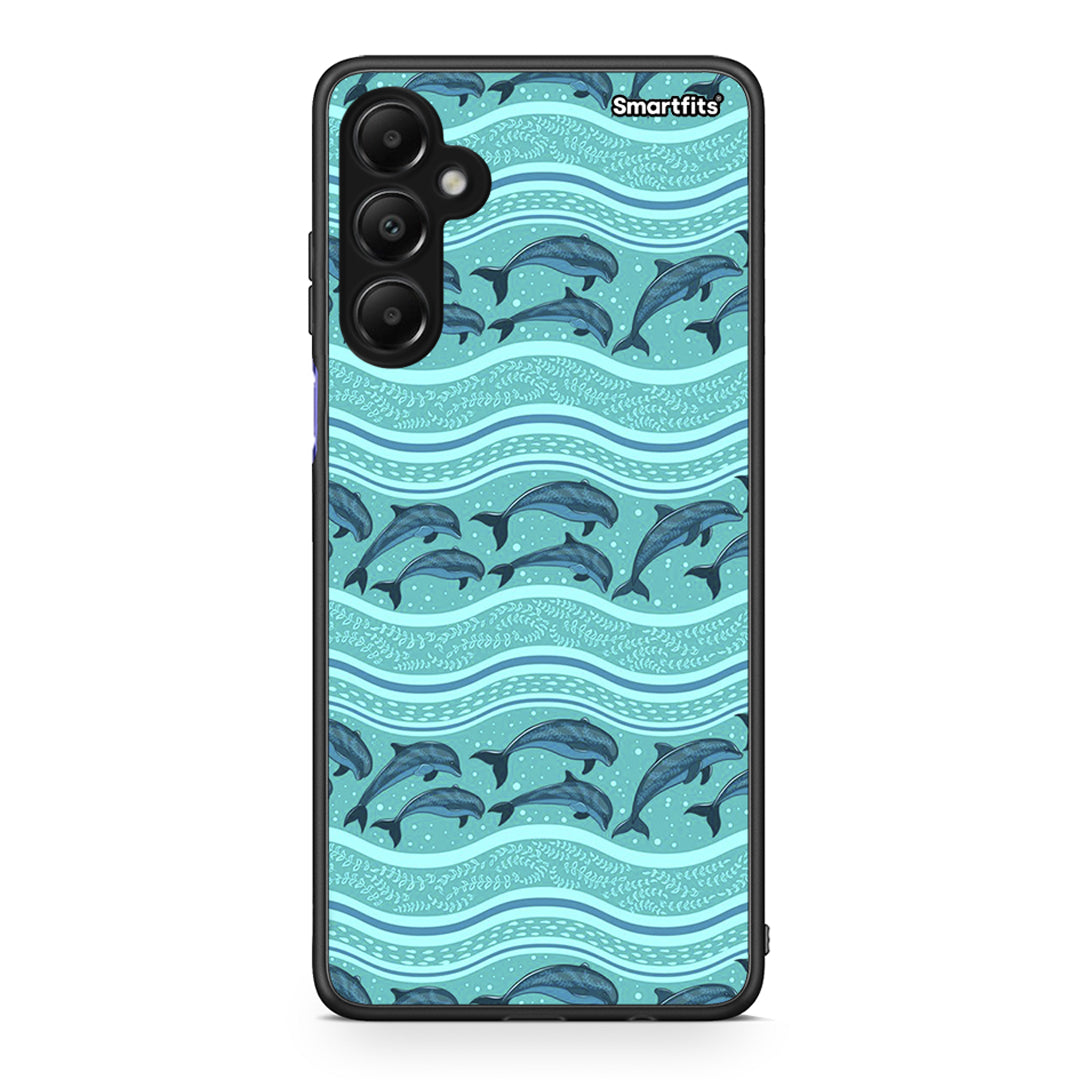 Samsung Galaxy A05s Swimming Dolphins θήκη από τη Smartfits με σχέδιο στο πίσω μέρος και μαύρο περίβλημα | Smartphone case with colorful back and black bezels by Smartfits