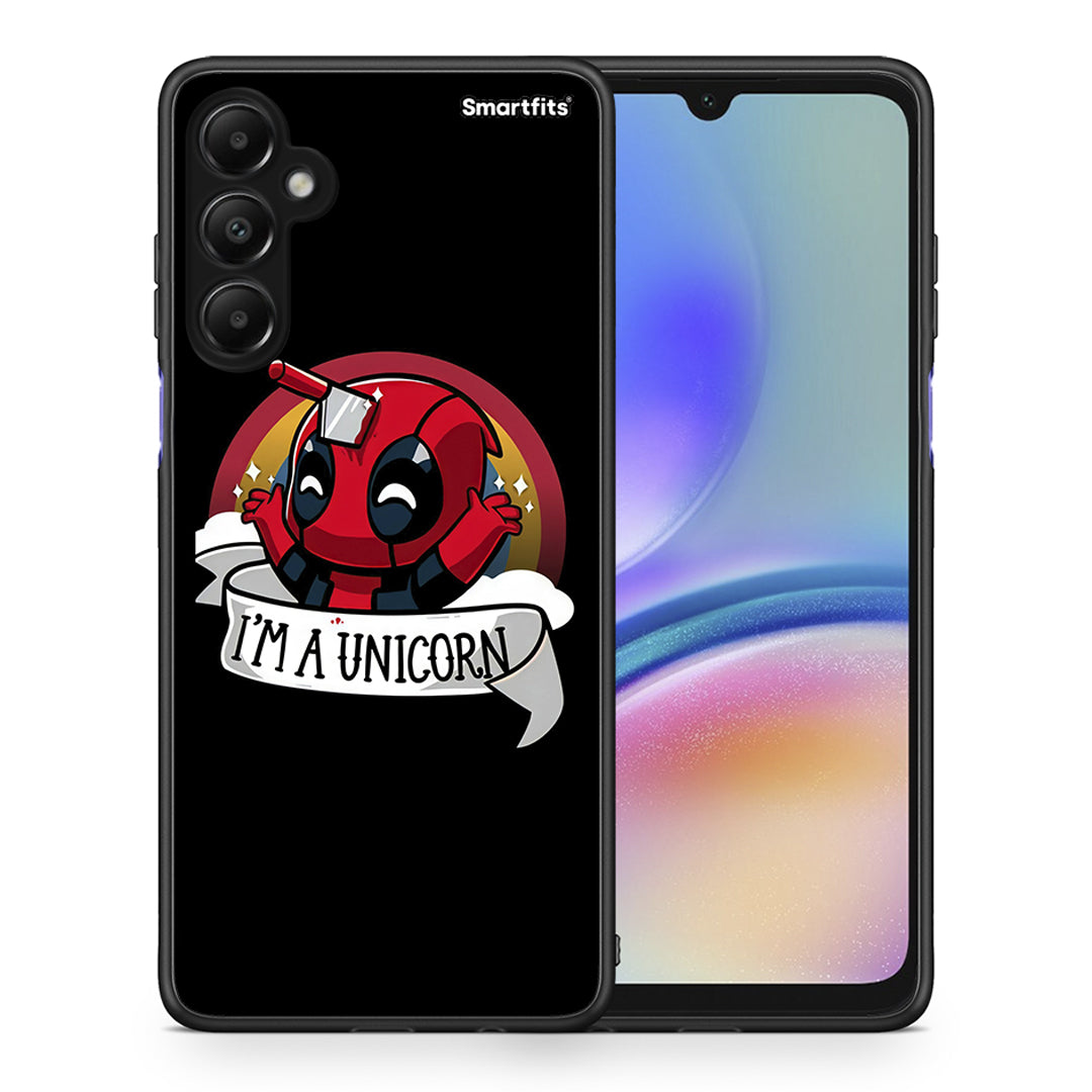 Θήκη Samsung Galaxy A05s Unicorn Deadpool από τη Smartfits με σχέδιο στο πίσω μέρος και μαύρο περίβλημα | Samsung Galaxy A05s Unicorn Deadpool case with colorful back and black bezels