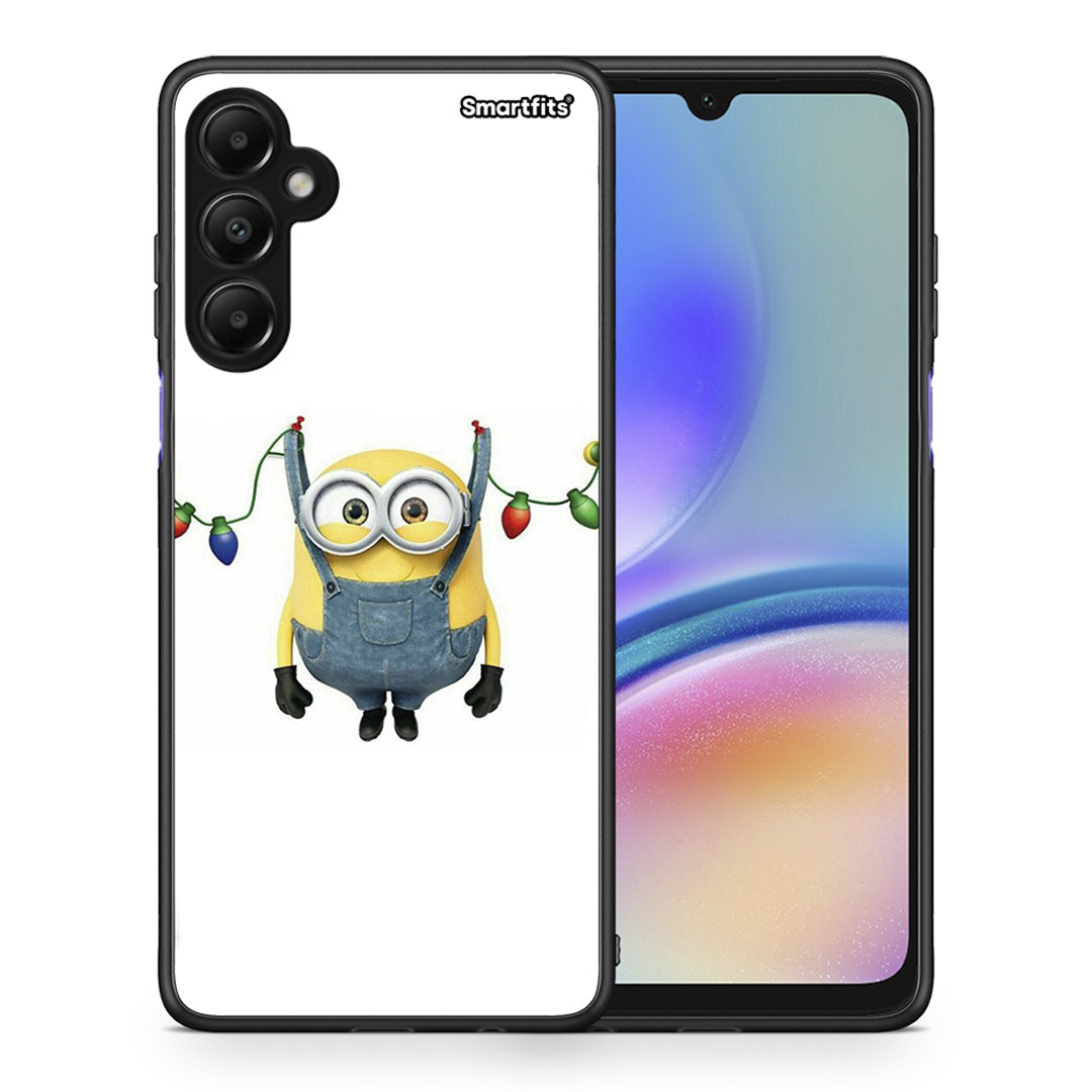 Θήκη Samsung Galaxy A05s Xmas Minion Lights από τη Smartfits με σχέδιο στο πίσω μέρος και μαύρο περίβλημα | Samsung Galaxy A05s Xmas Minion Lights case with colorful back and black bezels