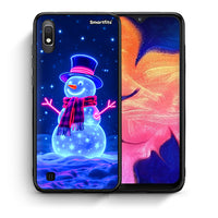 Thumbnail for Θήκη Samsung A10 Christmas Neon Snowman από τη Smartfits με σχέδιο στο πίσω μέρος και μαύρο περίβλημα | Samsung A10 Christmas Neon Snowman case with colorful back and black bezels