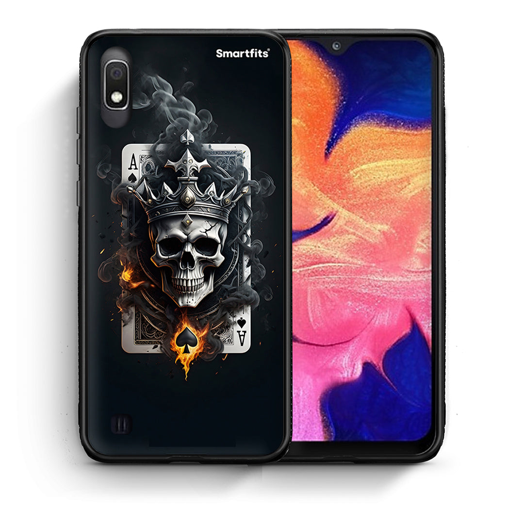 Θήκη Samsung A10 Skull King Ace από τη Smartfits με σχέδιο στο πίσω μέρος και μαύρο περίβλημα | Samsung A10 Skull King Ace case with colorful back and black bezels