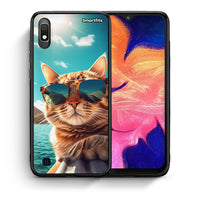 Thumbnail for Θήκη Samsung A10 Summer Cat από τη Smartfits με σχέδιο στο πίσω μέρος και μαύρο περίβλημα | Samsung A10 Summer Cat case with colorful back and black bezels