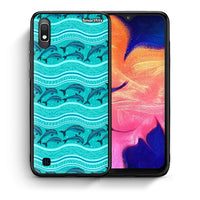 Thumbnail for Θήκη Samsung A10 Swimming Dolphins από τη Smartfits με σχέδιο στο πίσω μέρος και μαύρο περίβλημα | Samsung A10 Swimming Dolphins case with colorful back and black bezels