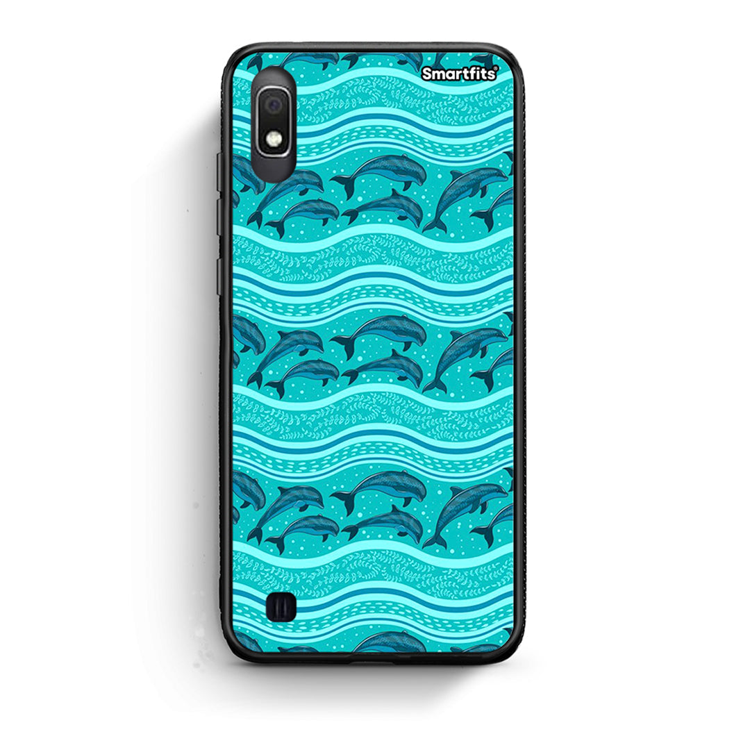 Samsung A10 Swimming Dolphins θήκη από τη Smartfits με σχέδιο στο πίσω μέρος και μαύρο περίβλημα | Smartphone case with colorful back and black bezels by Smartfits