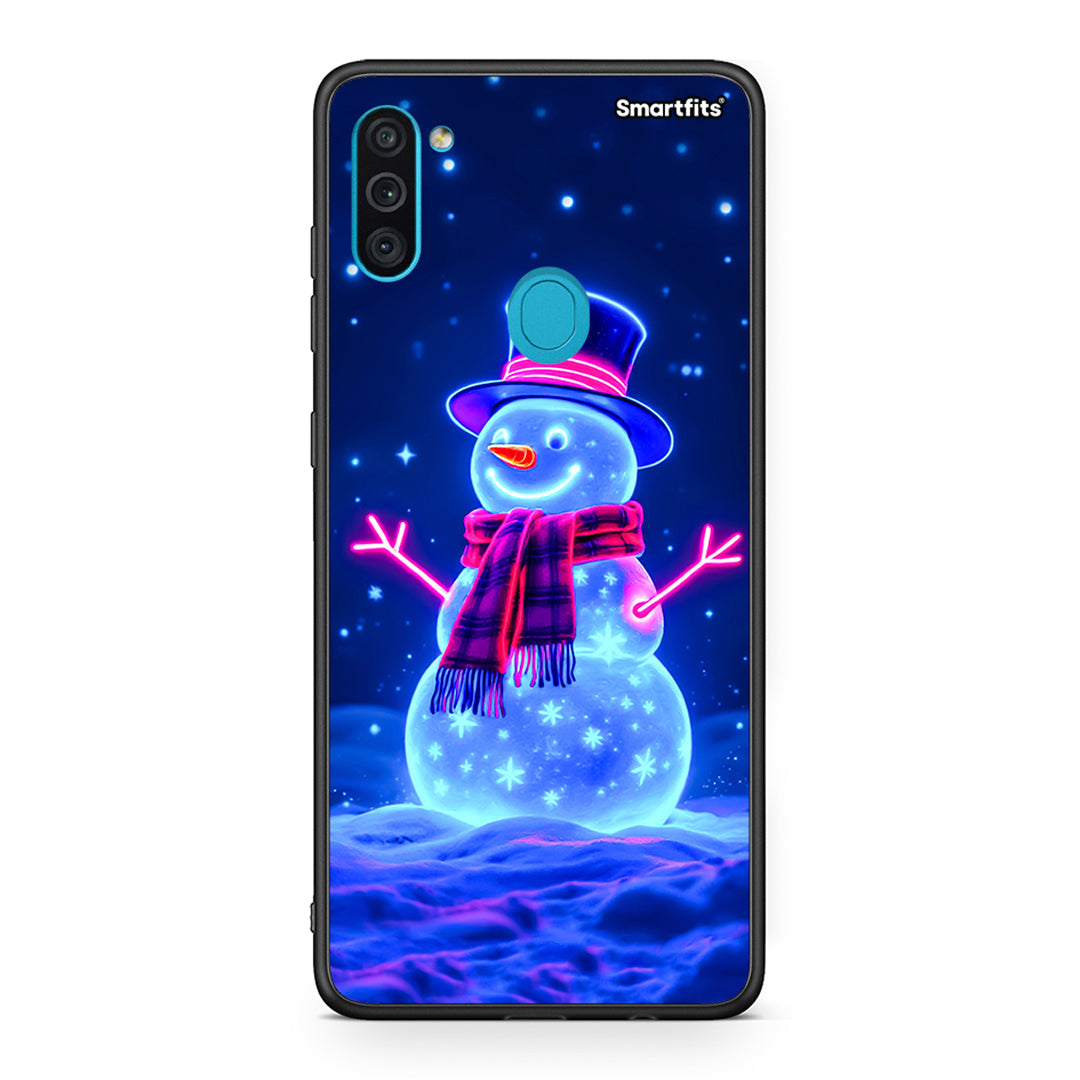 Samsung A11/M11 Christmas Neon Snowman θήκη από τη Smartfits με σχέδιο στο πίσω μέρος και μαύρο περίβλημα | Smartphone case with colorful back and black bezels by Smartfits