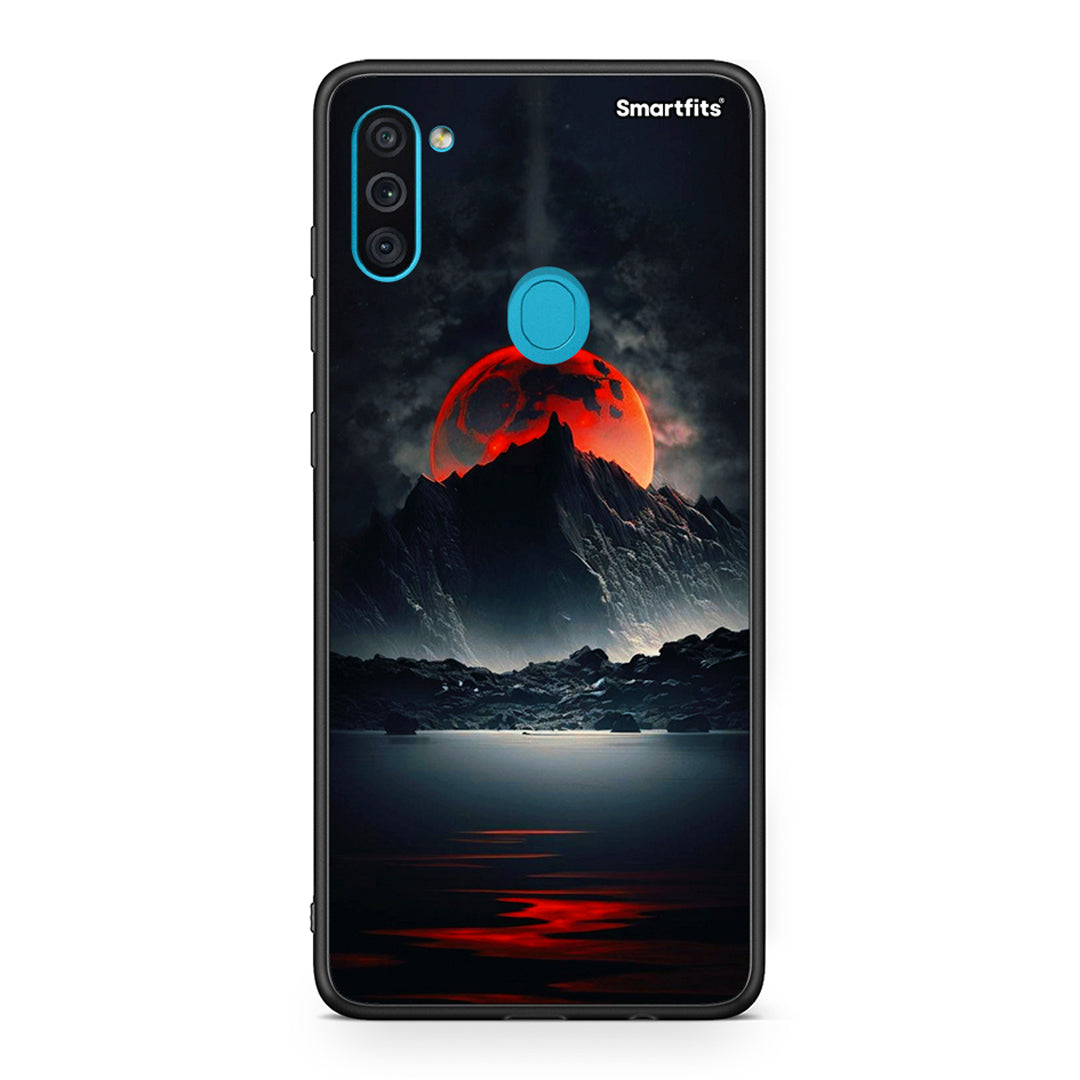 Samsung A11/M11 Red Full Moon θήκη από τη Smartfits με σχέδιο στο πίσω μέρος και μαύρο περίβλημα | Smartphone case with colorful back and black bezels by Smartfits