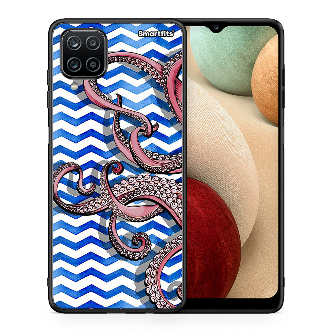 Θήκη Samsung A12 Chevron Devilfish από τη Smartfits με σχέδιο στο πίσω μέρος και μαύρο περίβλημα | Samsung A12 Chevron Devilfish case with colorful back and black bezels