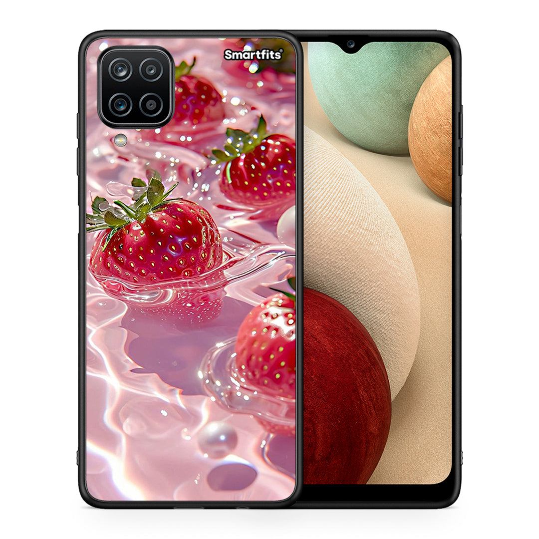 Θήκη Samsung A12 Juicy Strawberries από τη Smartfits με σχέδιο στο πίσω μέρος και μαύρο περίβλημα | Samsung A12 Juicy Strawberries case with colorful back and black bezels