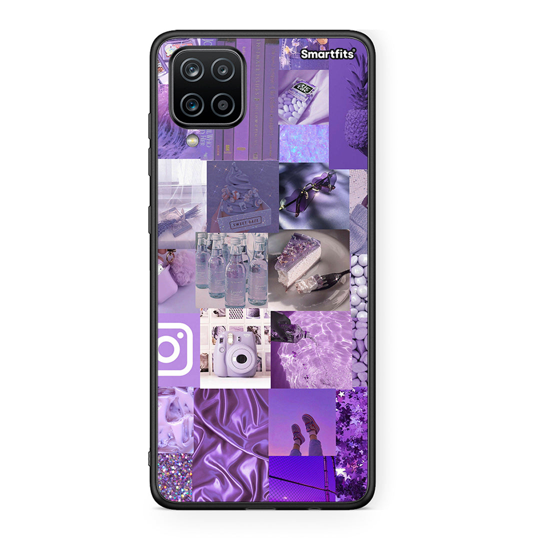 Samsung A12 Purple Aesthetic Collage θήκη από τη Smartfits με σχέδιο στο πίσω μέρος και μαύρο περίβλημα | Smartphone case with colorful back and black bezels by Smartfits