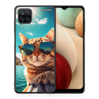 Thumbnail for Θήκη Samsung A12 Summer Cat από τη Smartfits με σχέδιο στο πίσω μέρος και μαύρο περίβλημα | Samsung A12 Summer Cat case with colorful back and black bezels