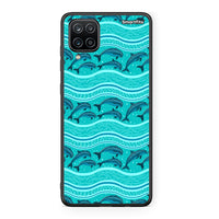 Thumbnail for Samsung A12 Swimming Dolphins θήκη από τη Smartfits με σχέδιο στο πίσω μέρος και μαύρο περίβλημα | Smartphone case with colorful back and black bezels by Smartfits