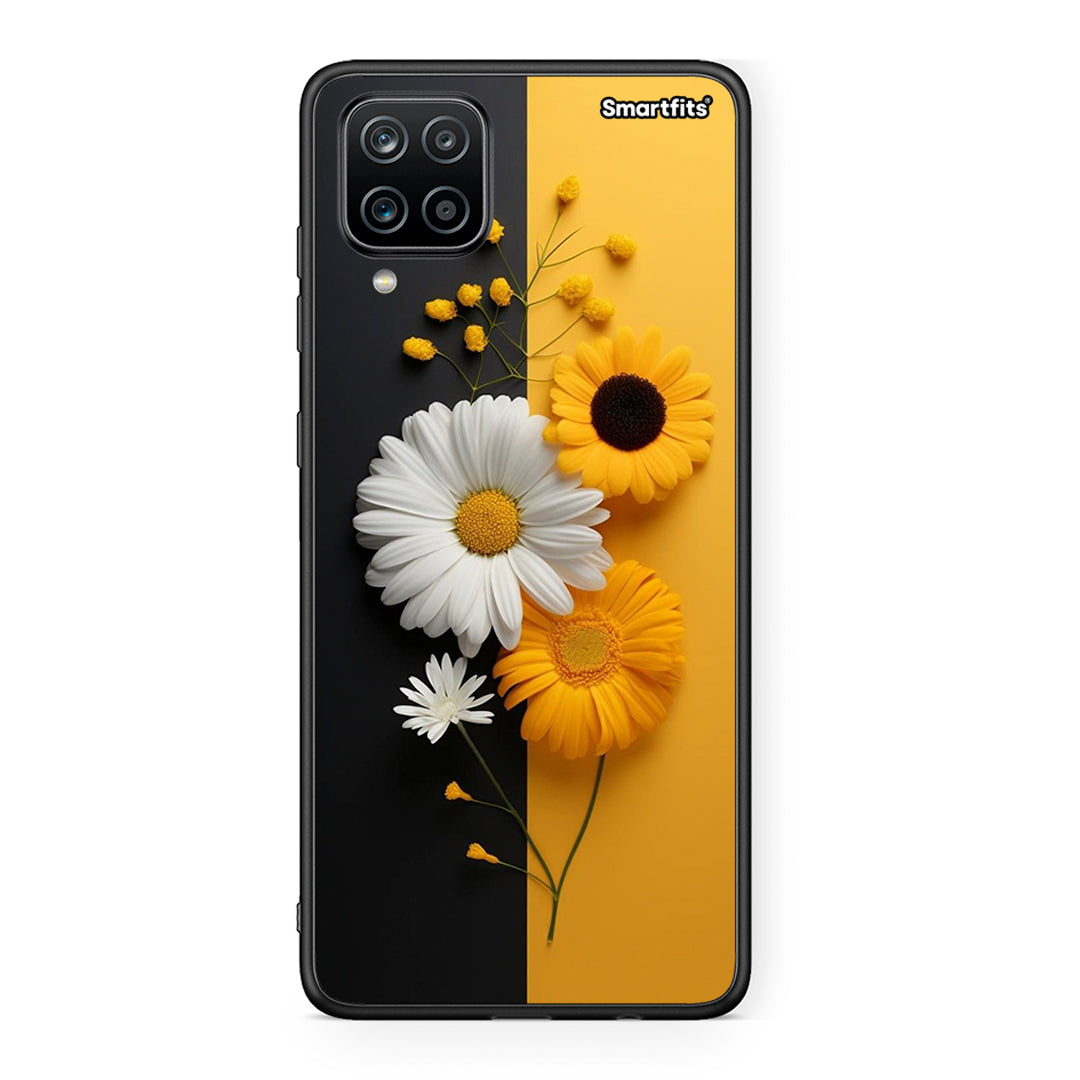 Samsung A12 Yellow Daisies θήκη από τη Smartfits με σχέδιο στο πίσω μέρος και μαύρο περίβλημα | Smartphone case with colorful back and black bezels by Smartfits