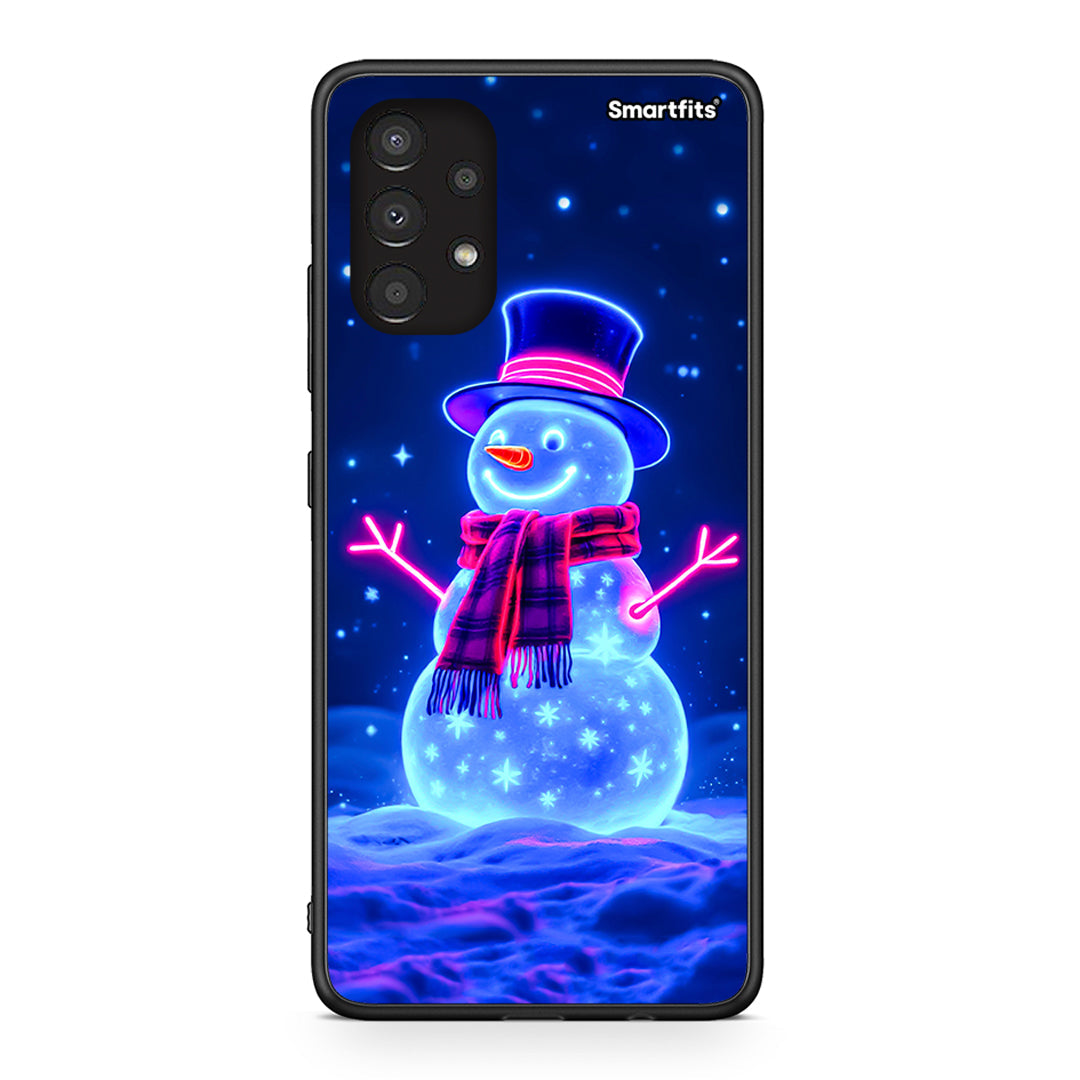 Samsung A13 4G Christmas Neon Snowman θήκη από τη Smartfits με σχέδιο στο πίσω μέρος και μαύρο περίβλημα | Smartphone case with colorful back and black bezels by Smartfits