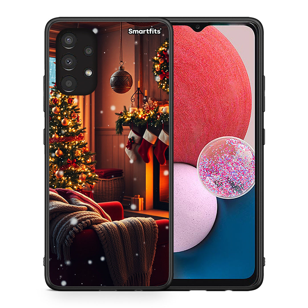 Θήκη Samsung A13 4G Home For Christmas από τη Smartfits με σχέδιο στο πίσω μέρος και μαύρο περίβλημα | Samsung A13 4G Home For Christmas case with colorful back and black bezels