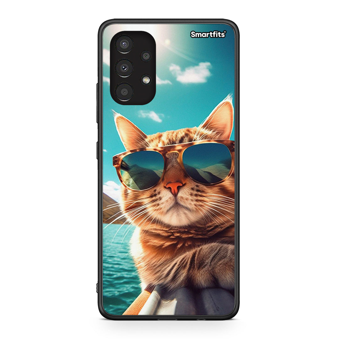 Samsung A13 4G Summer Cat θήκη από τη Smartfits με σχέδιο στο πίσω μέρος και μαύρο περίβλημα | Smartphone case with colorful back and black bezels by Smartfits