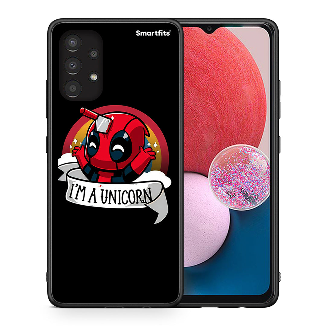 Θήκη Samsung A13 4G Unicorn Deadpool από τη Smartfits με σχέδιο στο πίσω μέρος και μαύρο περίβλημα | Samsung A13 4G Unicorn Deadpool case with colorful back and black bezels