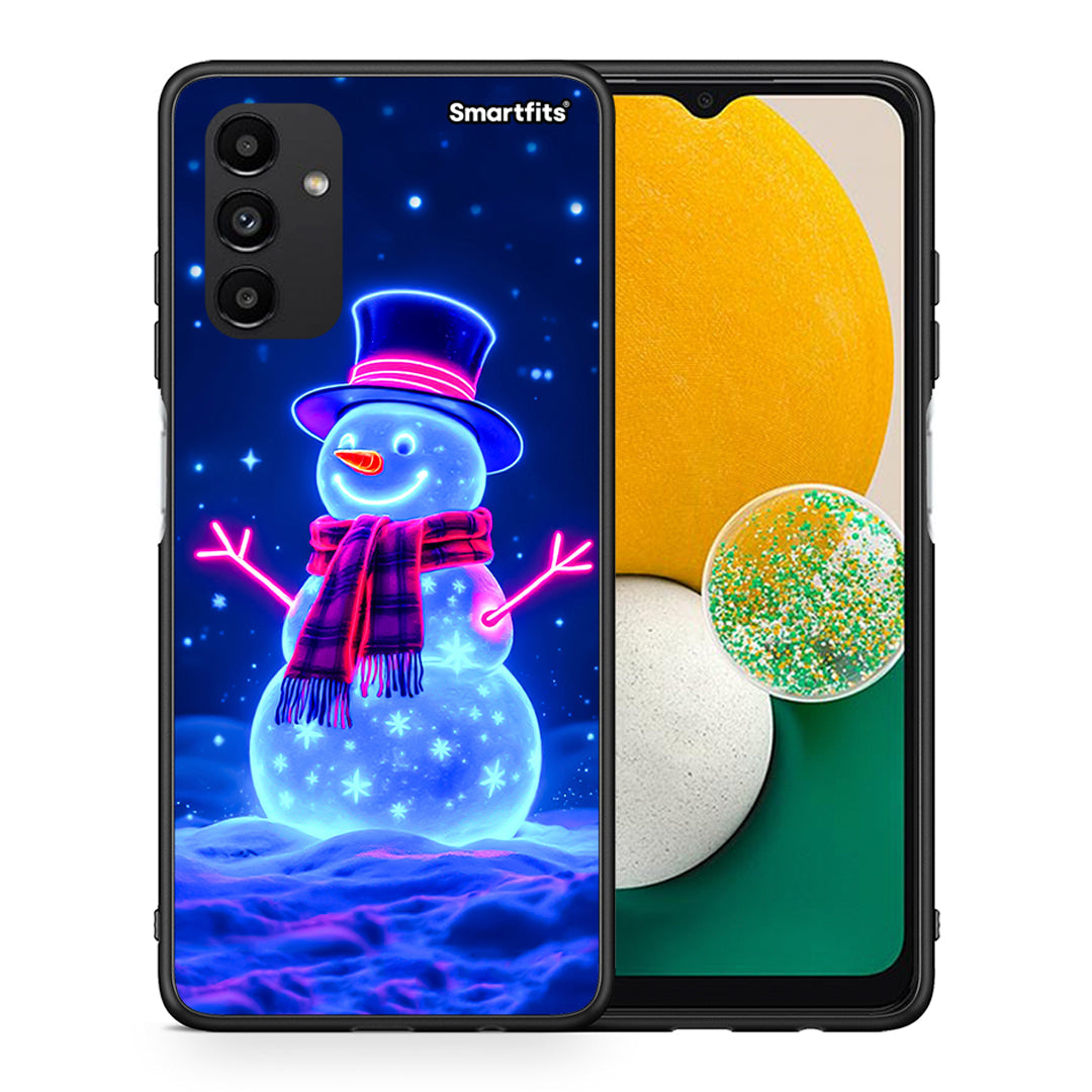 Θήκη Samsung A13 5G Christmas Neon Snowman από τη Smartfits με σχέδιο στο πίσω μέρος και μαύρο περίβλημα | Samsung A13 5G Christmas Neon Snowman case with colorful back and black bezels