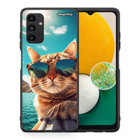 Thumbnail for Θήκη Samsung A04s Summer Cat από τη Smartfits με σχέδιο στο πίσω μέρος και μαύρο περίβλημα | Samsung A04s Summer Cat case with colorful back and black bezels