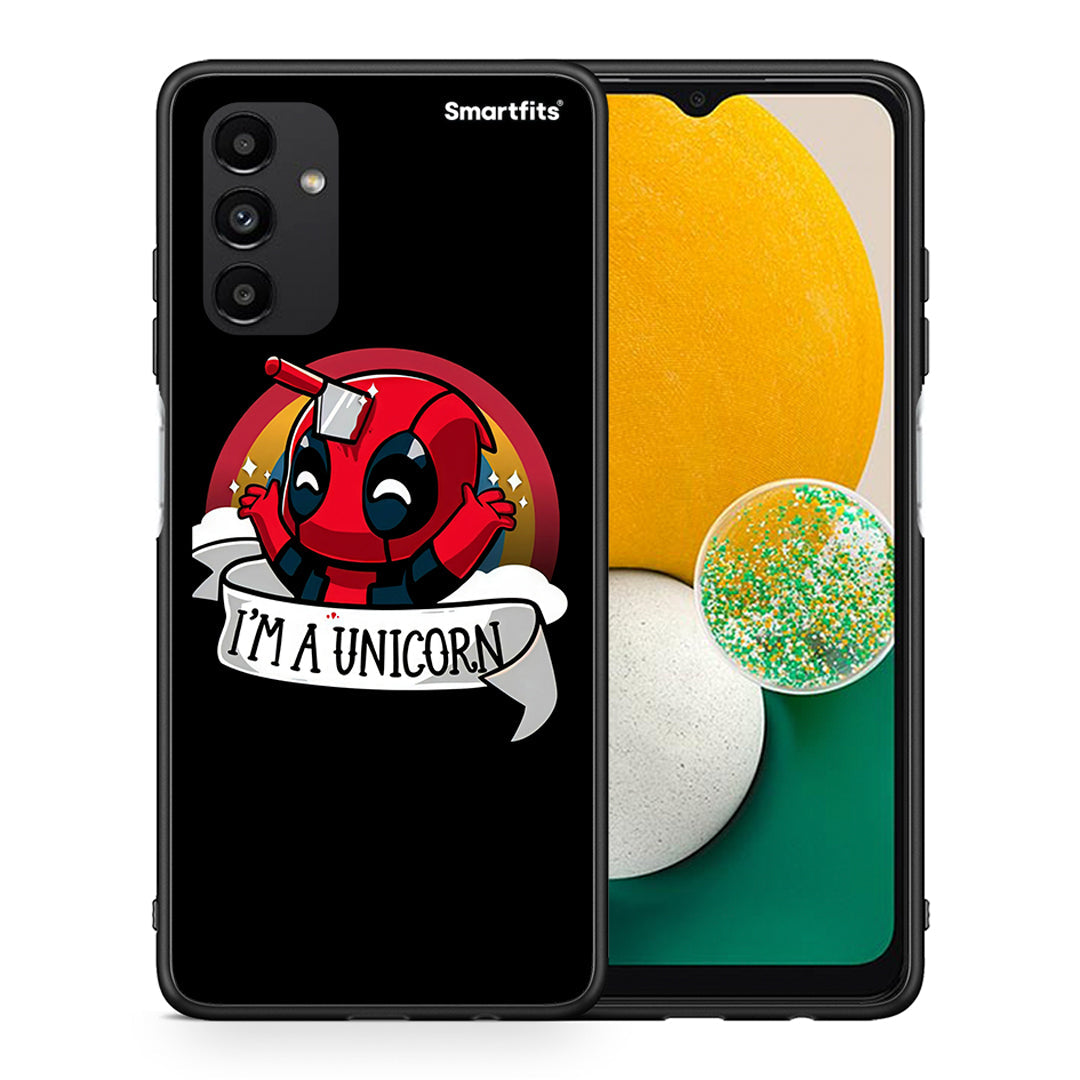 Θήκη Samsung A13 5G Unicorn Deadpool από τη Smartfits με σχέδιο στο πίσω μέρος και μαύρο περίβλημα | Samsung A13 5G Unicorn Deadpool case with colorful back and black bezels