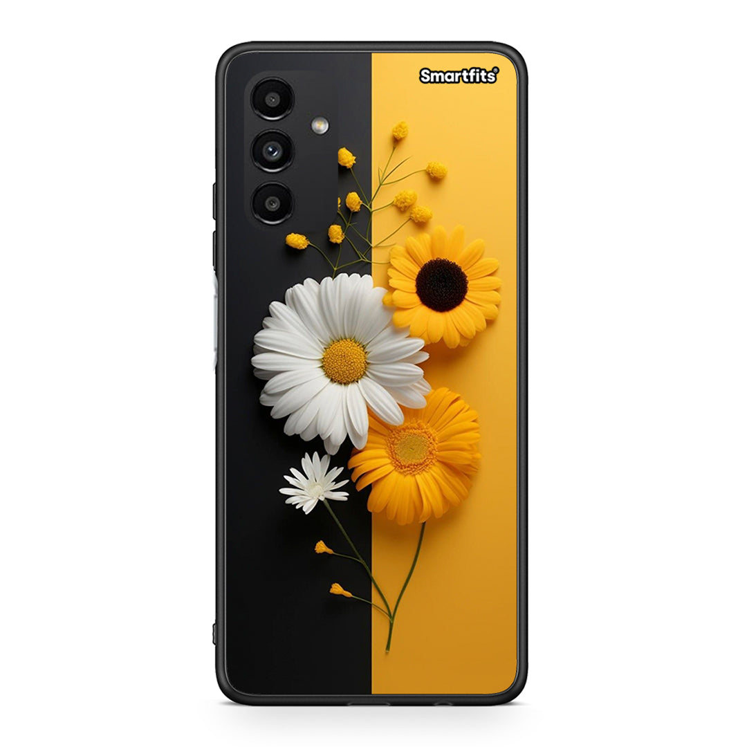 Samsung A04s Yellow Daisies θήκη από τη Smartfits με σχέδιο στο πίσω μέρος και μαύρο περίβλημα | Smartphone case with colorful back and black bezels by Smartfits