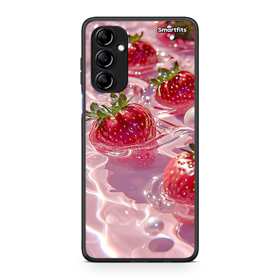 Θήκη Samsung Galaxy A14 / A14 5G Juicy Strawberries από τη Smartfits με σχέδιο στο πίσω μέρος και μαύρο περίβλημα | Samsung Galaxy A14 / A14 5G Juicy Strawberries Case with Colorful Back and Black Bezels