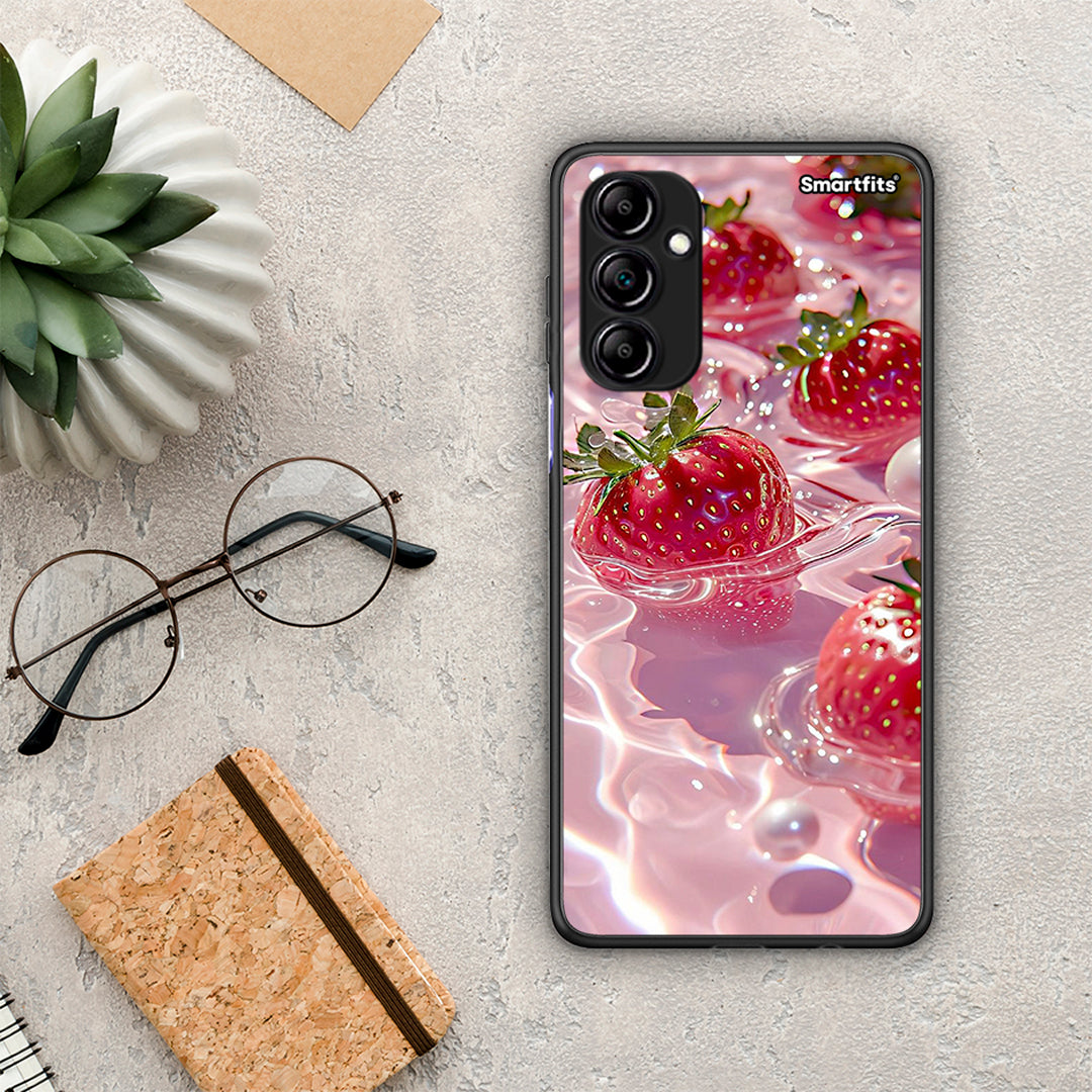 Θήκη Samsung Galaxy A14 / A14 5G Juicy Strawberries από τη Smartfits με σχέδιο στο πίσω μέρος και μαύρο περίβλημα | Samsung Galaxy A14 / A14 5G Juicy Strawberries Case with Colorful Back and Black Bezels