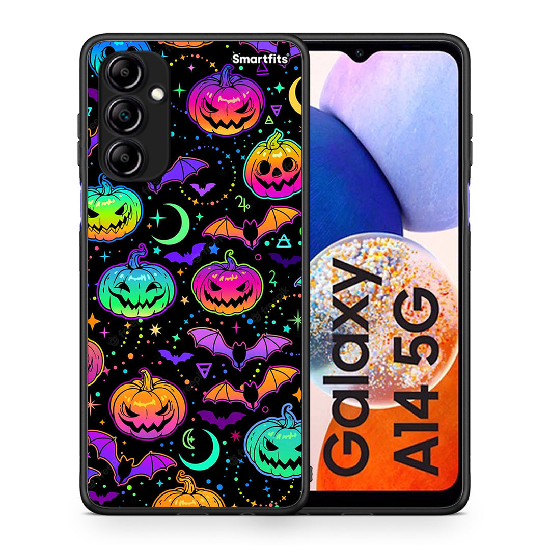 Θήκη Samsung Galaxy A14 / A14 5G Neon Halloween από τη Smartfits με σχέδιο στο πίσω μέρος και μαύρο περίβλημα | Samsung Galaxy A14 / A14 5G Neon Halloween Case with Colorful Back and Black Bezels