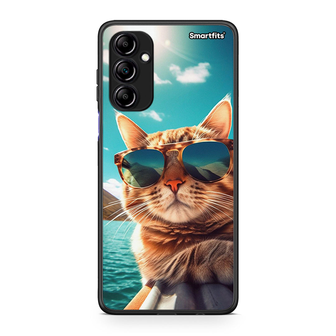 Θήκη Samsung Galaxy A14 / A14 5G Summer Cat από τη Smartfits με σχέδιο στο πίσω μέρος και μαύρο περίβλημα | Samsung Galaxy A14 / A14 5G Summer Cat Case with Colorful Back and Black Bezels