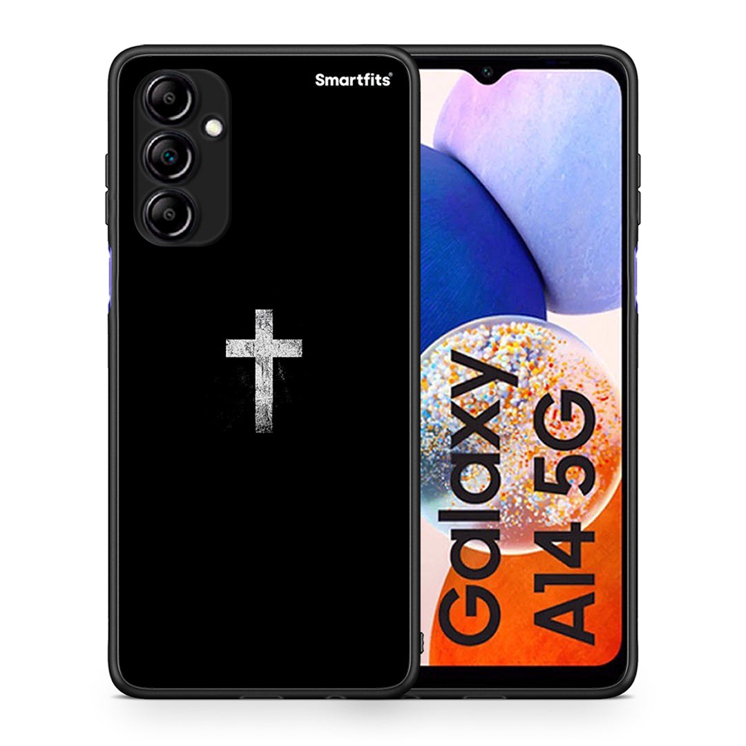 Θήκη Samsung Galaxy A14 / A14 5G White Cross από τη Smartfits με σχέδιο στο πίσω μέρος και μαύρο περίβλημα | Samsung Galaxy A14 / A14 5G White Cross Case with Colorful Back and Black Bezels