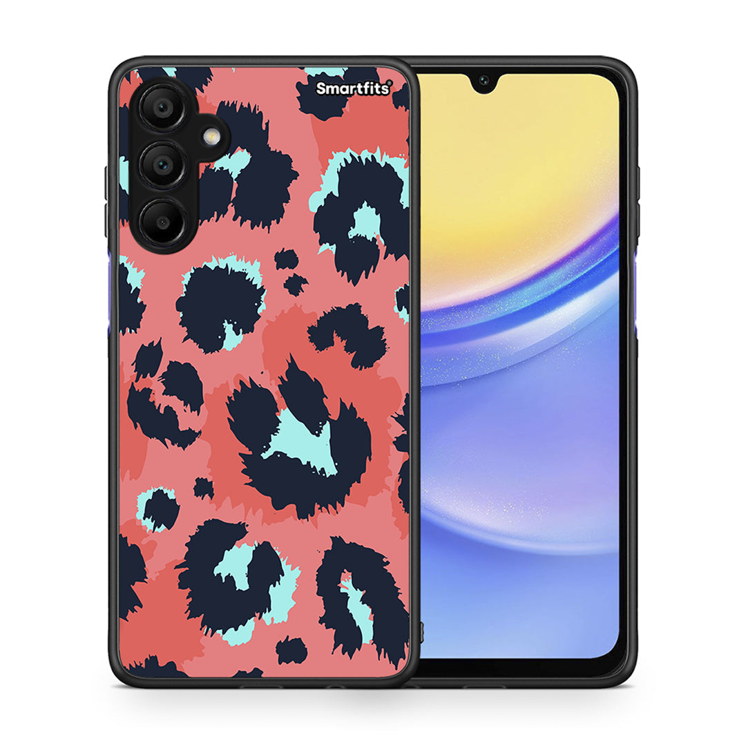 Θήκη Samsung Galaxy A15 5G Pink Leopard Animal από τη Smartfits με σχέδιο στο πίσω μέρος και μαύρο περίβλημα | Samsung Galaxy A15 5G Pink Leopard Animal case with colorful back and black bezels