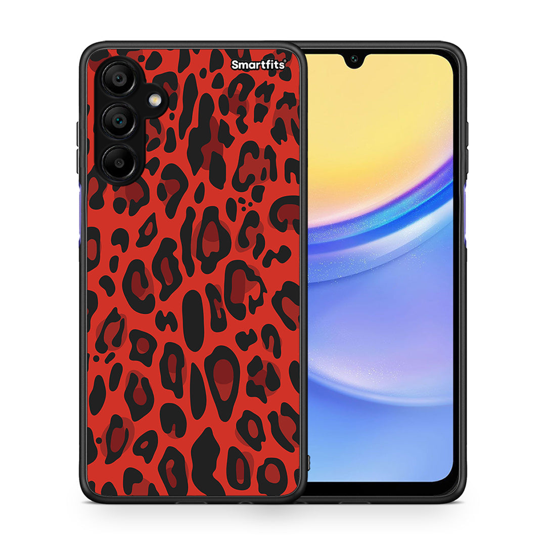 Θήκη Samsung Galaxy A15 5G Red Leopard Animal από τη Smartfits με σχέδιο στο πίσω μέρος και μαύρο περίβλημα | Samsung Galaxy A15 5G Red Leopard Animal case with colorful back and black bezels