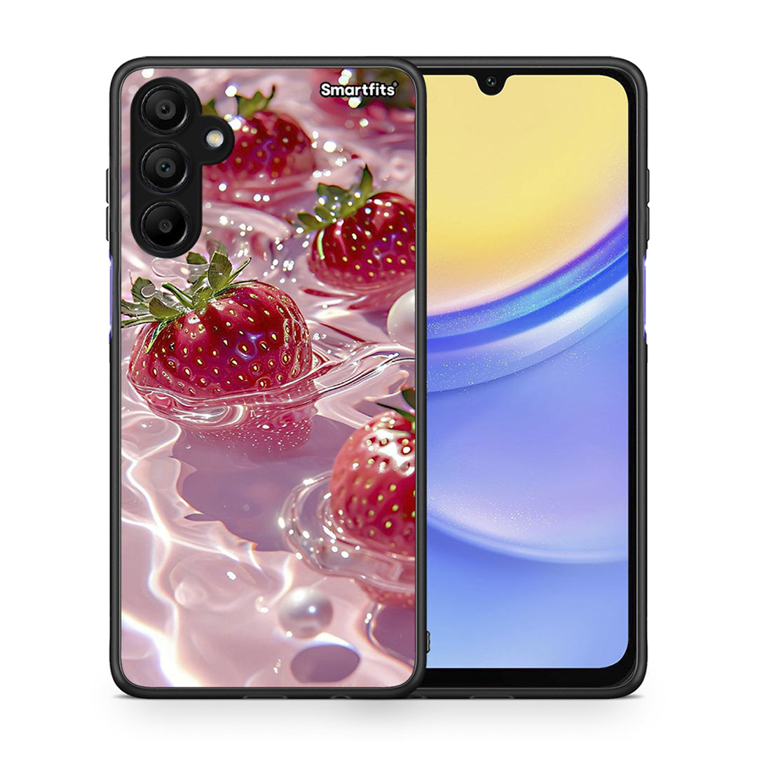 Θήκη Samsung Galaxy A15 5G Juicy Strawberries από τη Smartfits με σχέδιο στο πίσω μέρος και μαύρο περίβλημα | Samsung Galaxy A15 5G Juicy Strawberries case with colorful back and black bezels