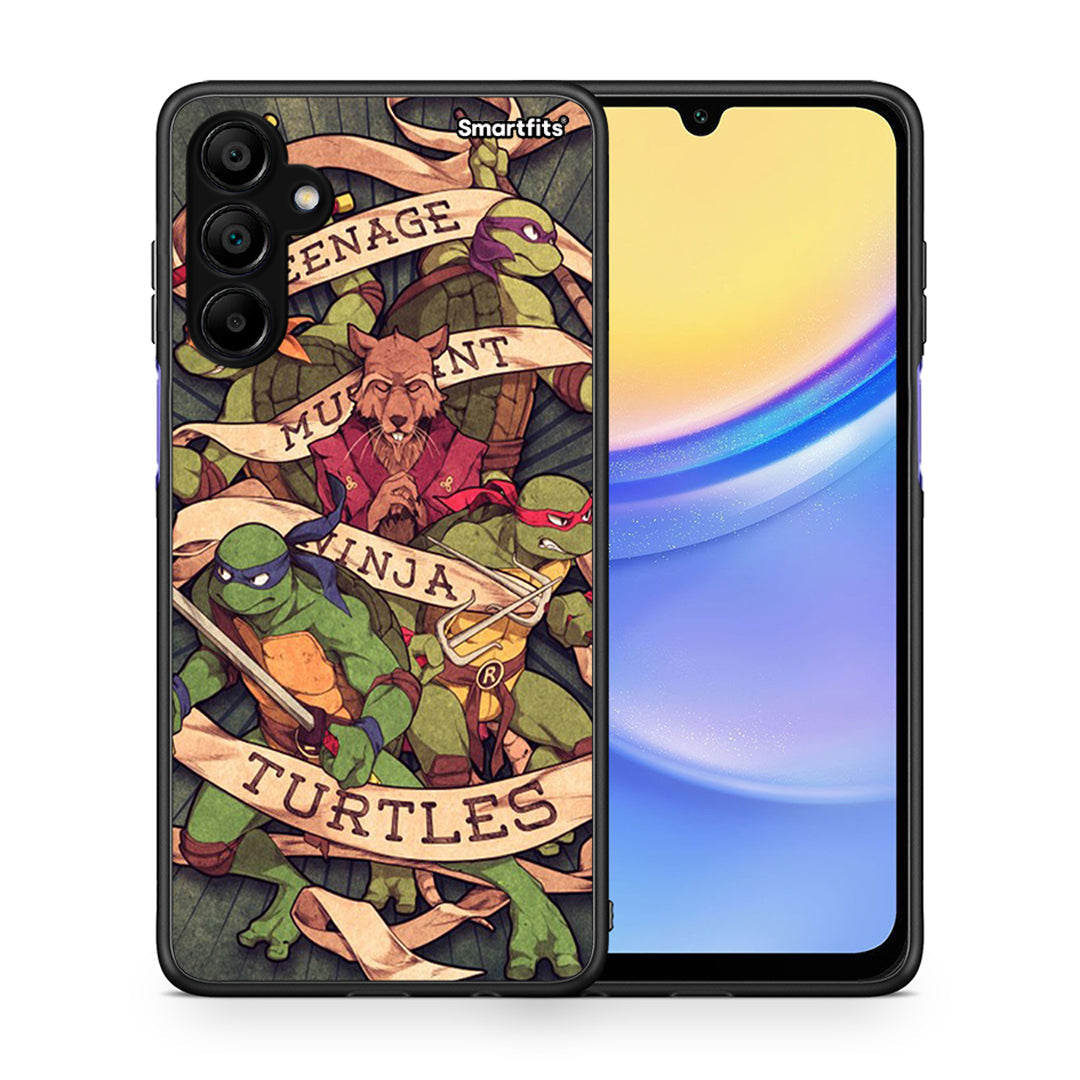 Θήκη Samsung Galaxy A15 5G Ninja Turtles από τη Smartfits με σχέδιο στο πίσω μέρος και μαύρο περίβλημα | Samsung Galaxy A15 5G Ninja Turtles case with colorful back and black bezels