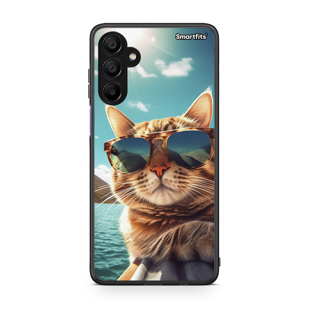 Samsung Galaxy A15 5G Summer Cat θήκη από τη Smartfits με σχέδιο στο πίσω μέρος και μαύρο περίβλημα | Smartphone case with colorful back and black bezels by Smartfits