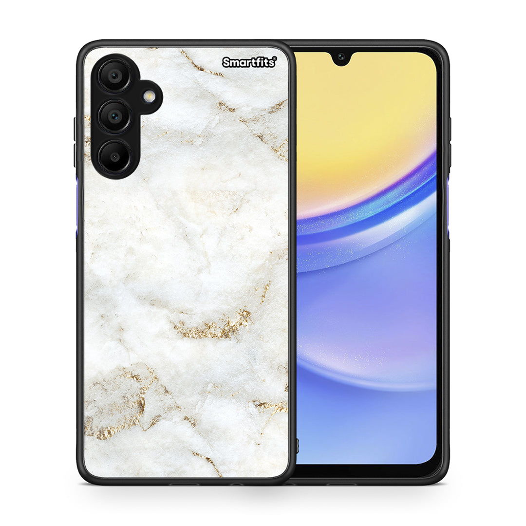 Θήκη Samsung Galaxy A15 5G White Gold Marble από τη Smartfits με σχέδιο στο πίσω μέρος και μαύρο περίβλημα | Samsung Galaxy A15 5G White Gold Marble case with colorful back and black bezels