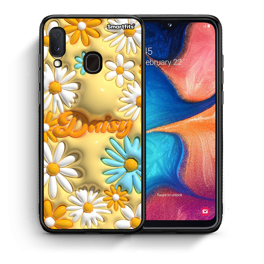 Θήκη Samsung A20e Bubble Daisies από τη Smartfits με σχέδιο στο πίσω μέρος και μαύρο περίβλημα | Samsung A20e Bubble Daisies case with colorful back and black bezels