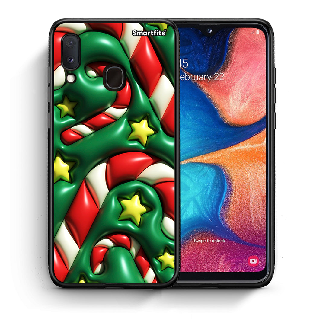 Θήκη Samsung A20e Christmas Bubbles από τη Smartfits με σχέδιο στο πίσω μέρος και μαύρο περίβλημα | Samsung A20e Christmas Bubbles case with colorful back and black bezels