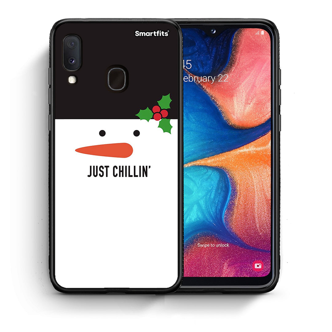 Θήκη Samsung A20e Christmas Chillin από τη Smartfits με σχέδιο στο πίσω μέρος και μαύρο περίβλημα | Samsung A20e Christmas Chillin case with colorful back and black bezels