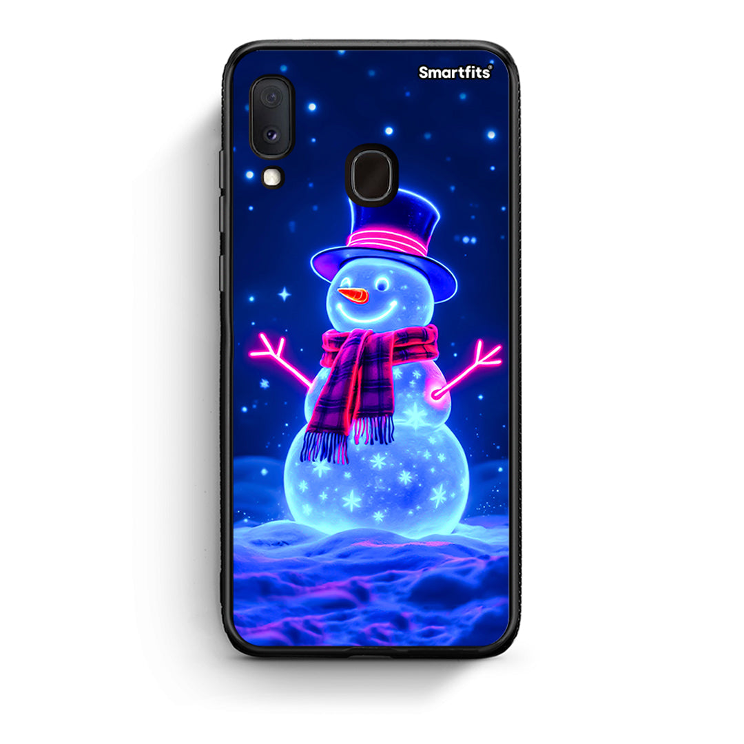 Samsung A20e Christmas Neon Snowman θήκη από τη Smartfits με σχέδιο στο πίσω μέρος και μαύρο περίβλημα | Smartphone case with colorful back and black bezels by Smartfits