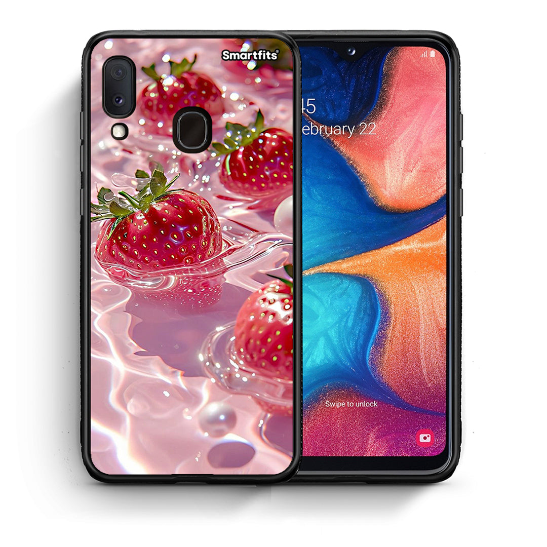 Θήκη Samsung A20e Juicy Strawberries από τη Smartfits με σχέδιο στο πίσω μέρος και μαύρο περίβλημα | Samsung A20e Juicy Strawberries case with colorful back and black bezels