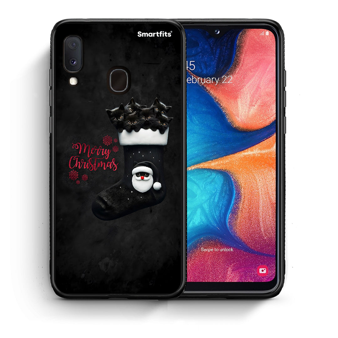 Θήκη Samsung Galaxy A30 Merry Cat Christmas από τη Smartfits με σχέδιο στο πίσω μέρος και μαύρο περίβλημα | Samsung Galaxy A30 Merry Cat Christmas case with colorful back and black bezels