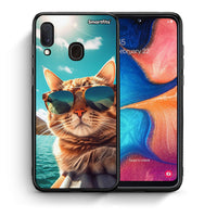 Thumbnail for Θήκη Samsung A20e Summer Cat από τη Smartfits με σχέδιο στο πίσω μέρος και μαύρο περίβλημα | Samsung A20e Summer Cat case with colorful back and black bezels