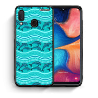 Thumbnail for Θήκη Samsung A20e Swimming Dolphins από τη Smartfits με σχέδιο στο πίσω μέρος και μαύρο περίβλημα | Samsung A20e Swimming Dolphins case with colorful back and black bezels